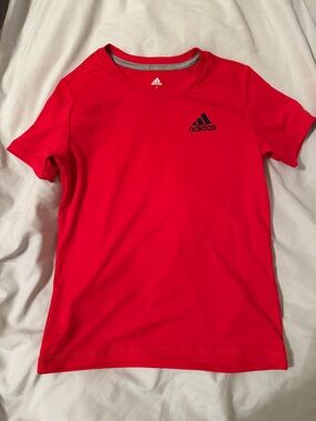 adidas Red Kids' Short Sleeve Athletic Tee with Black Logo